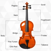 HOMCOM 4/4 Violin Maple Wood Full Set of Accessories Storage Box, Orange(m-5)