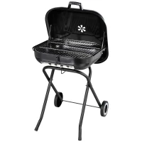 OUTSUNNY 22" Steel Porcelain Portable Outdoor Charcoal Barbecue Grill with Wheels, Black(m-1)