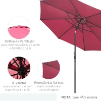 Outsunny Chapéu de Sol de Jardim Ø295x250cm com Manivela Chapéu de Sol Exterior com Mecanismo de Inclinação e Mastro Desmontável de Metal para Terraço Piscina Pátio Vinho(m-7)