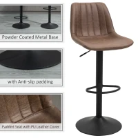 HOMCOM 2 Piece Vintage Barstools Adjustable Height Dining Counter Chair 360° Swivel with/ Footrest for Home Pub, Brown(m-5)