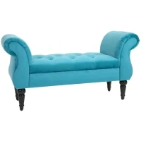 HOMCOM Vintage Bed End Bench with Armrest Tufted Footrest Stool Upholstered Bedroom Imitation Velvet Blau 117 x 40 x 58 cm(m-1)
