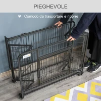 PawHut Kennel Gabbia per Cani Pieghevole Doppia Porta con Blocco 4 Ruote con Freno e Fondo Rimovibile, 109.5x71x78cm(m-4)