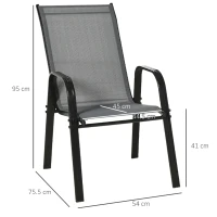Outsunny 4 Pieces Garden Chairs, Stackable Outdoor Chairs with High Backrest and Armrest, Breathable Mesh Fabric Dining Chair Set of 4, Dark Grey(m-3)