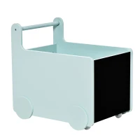 HOMCOM Carrello Porta Giochi per Bambini con 2 Lavagne per Disegnare, Impugnatura e Ruote, Legno MDF, 47x35x45.5cm, Azzurro(m-1)