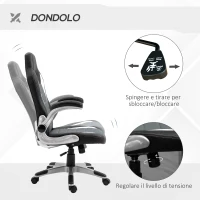 HOMCOM Sedia da Gaming Altezza Regolabile, Sedia da Ufficio Ergonomica Girevole con Dondolamento, 65x69x112-12cm Grigio(m-5)