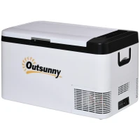 Outsunny 12V Car Refrigerator w/ LED Light & Foldable Handles, 25L Portable Compressor Cooler, Fridge Freezer with 12/24V DC and 110-240V AC for Campervan RV Boat Travel(m-13)