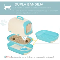 PawHut Caixa de Areia para Gatos com Alça de Transporte Duplo Fundo Bandeja Removível Pá e Filtro de Carvão Ativo 63x43x43cm Bege e Verde(m-4)
