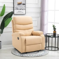 HOMCOM Poltrona Relax Reclinabile con Con Finitura Elegante in Ecopelle e Imbottitura in Spugna ad Alta Densità, 81x90x105cm, Beige(m-2)