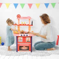 HOMCOM Cucina Giocattolo per Bambini con 51 Accessori, Fornelli con Luce e Suoni e Lavandino, Età 3+ Anni, 71.5x35x85.5cm(m-2)