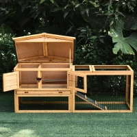 PawHut Conejera de Exterior Hecha de Madera Jaula para Conejos con Múltiples Entradas Bandeja Extraíble y Lavable Gran Espacio Interior 150x52,5x68cm Madera Natural(m-4)