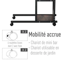 HOMCOM Mesa Auxiliar de Sofá Mesa Lateral en Forma de C con 4 Ruedas Giratorias Frenos Altura Ajustable 3 Niveles Marco Metal 80x40x75-85 cm Negro(m-5)