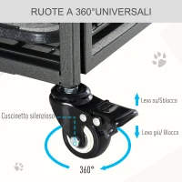 PawHut Kennel Gabbia per Cani Pieghevole Doppia Porta con Blocco 4 Ruote con Freno e Fondo Rimovibile, 109.5x71x78cm(m-7)