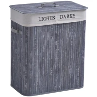 HOMCOM Cesta para Ropa Sucia de Bambú con Tapa Bolsa con 2 Compartimentos Extraíble y Lavable 52x32 x63 cm Capacidad 100L Bambú(m-1)