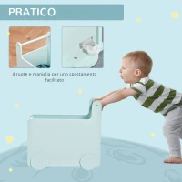 HOMCOM Carrello Porta Giochi per Bambini con 2 Lavagne per Disegnare, Impugnatura e Ruote, Legno MDF, 47x35x45.5cm, Azzurro(m-8)
