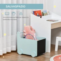 HOMCOM Carrello Porta Giochi per Bambini con 2 Lavagne per Disegnare, Impugnatura e Ruote, Legno MDF, 47x35x45.5cm, Azzurro(m-6)