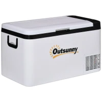 Outsunny 12V Car Refrigerator w/ LED Light & Foldable Handles, 25L Portable Compressor Cooler, Fridge Freezer with 12/24V DC and 110-240V AC for Campervan RV Boat Travel(m-1)