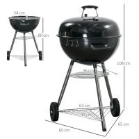 Outsunny Kettle Grill with Knife, Turner, and Grill Tongs, Thermometer, Ash Catcher, Rain Cover, Metal, Black(m-3)