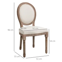 HOMCOM Set 2 Sedie per Soggiorno o Sala da Pranzo Stile Classico Rétro in Legno e Lino con Schienale Medaglione Bianco Avorio(m-3)