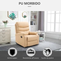 HOMCOM Poltrona Relax Reclinabile con Con Finitura Elegante in Ecopelle e Imbottitura in Spugna ad Alta Densità, 81x90x105cm, Beige(m-6)