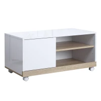 HOMCOM Mueble para TV Televisión de 42 Pulgadas Mesa de Salón Moderno Móvil con 4 Ruedas Estante Ajustable y Armario Amplio Espacio 80x45x39,5 cm Blanco(m-1)