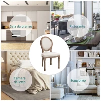 HOMCOM Set 2 Sedie per Soggiorno o Sala da Pranzo Stile Classico Rétro in Legno e Lino con Schienale Medaglione Bianco Avorio(m-6)