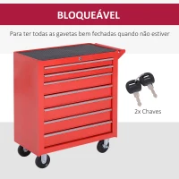 DURHAND Carrinho de Ferramentas com 7 Gavetas Rodas Trava Armário de Armazenamento para Oficina de Garagem e Chapa de Aço 69x33x75 cm Vermelho(m-7)