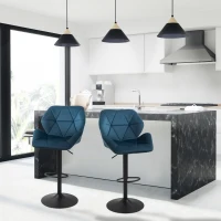 HOMCOM Set di 2 Sgabelli da Bar Alti in Velluto Imbottiti con Altezza Regolabile, Sgabelli Cucina Girevoli con Schienale e Poggiapiedi, 57x58x97-117cm Blu(m-2)