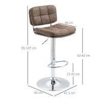 HOMCOM Set 2 Sgabelli Bar Moderni e Girevoli con Schienale e Poggiapiedi, Sgabelli da Cucina Imbottiti con Altezza Regolabile e Rivestimento Pelle PU, 41.5x45x85-107cm(m-3)