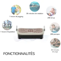 HOMCOM Plateforme vibrante oscillante 200 W écran LED vitesse réglable port USB télécommande et bandes de résistance inclus marron beige(m-4)