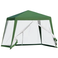 Outsunny Carpa Pabellón de Jardín 3x3x2,45m Carpa con Mosquitero Exterior Gazebo de Acero Poliéster al Aire Libre Color Beige(m-1)