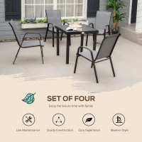 Outsunny 4 Pieces Garden Chairs, Stackable Outdoor Chairs with High Backrest and Armrest, Breathable Mesh Fabric Dining Chair Set of 4, Dark Grey(m-4)