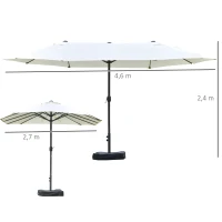 Outsunny Sombrilla Doble Parasol Grande 4,6x2,7m Sombrilla Jardín Patio con Manivela Manual Resistente al Agua y Protección Solar UV para Terraza Playa Piscina Café(m-3)