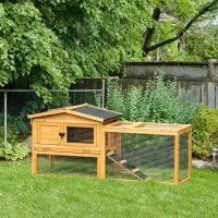 PawHut Conejera de Exterior Hecha de Madera Jaula para Conejos con Múltiples Entradas Bandeja Extraíble y Lavable Gran Espacio Interior 150x52,5x68cm Madera Natural(m-2)