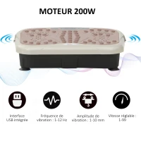 HOMCOM Plateforme vibrante oscillante 200 W écran LED vitesse réglable port USB télécommande et bandes de résistance inclus marron beige(m-5)