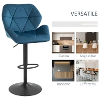 HOMCOM Set di 2 Sgabelli da Bar Alti in Velluto Imbottiti con Altezza Regolabile, Sgabelli Cucina Girevoli con Schienale e Poggiapiedi, 57x58x97-117cm Blu(m-7)