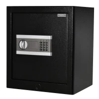 HOMCOM Cassaforte Elettronica in Acciaio Nero, con Chiave e 2 Codici PIN, Fissaggio a Muro o Pavimento, 38x31x42.7cm(m-1)