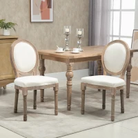 HOMCOM Set 2 Sedie per Soggiorno o Sala da Pranzo Stile Classico Rétro in Legno e Lino con Schienale Medaglione Bianco Avorio(m-2)