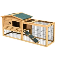 PawHut Conejera de Exterior Hecha de Madera Jaula para Conejos con Múltiples Entradas Bandeja Extraíble y Lavable Gran Espacio Interior 150x52,5x68cm Madera Natural(m-1)