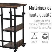 HOMCOM Mesa Auxiliar de Sofá Mesa Lateral en Forma de C con 4 Ruedas Giratorias Frenos Altura Ajustable 3 Niveles Marco Metal 80x40x75-85 cm Negro(m-4)