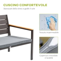 Outsunny Salotto da Giardino Set 4 Pz con Divano da Esterno, Poltrone e Tavolino, Acciaio e Legno, Marrone(m-5)