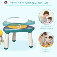 HOMCOM Tavolino per Bambini con Sedia e Vani Contenitore, Gioco Educativo Età 2-5 Anni, ABS e PP Atossici, Giallo e Verde(m-4)