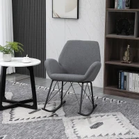 HOMCOM Sedia a Dondolo Moderna Imbottita in Metallo e Tessuto per Soggiorno e Salotto, 65x80x88cm, Grigio(m-2)
