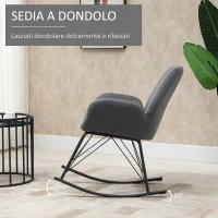 HOMCOM Sedia a Dondolo Moderna Imbottita in Metallo e Tessuto per Soggiorno e Salotto, 65x80x88cm, Grigio(m-4)