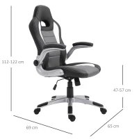 HOMCOM Sedia da Gaming Altezza Regolabile, Sedia da Ufficio Ergonomica Girevole con Dondolamento, 65x69x112-12cm Grigio(m-3)