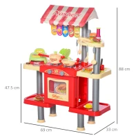 HOMCOM Cucina Giocattolo per Bambini 3-6 Anni con 50 Accessori e Cassa Giocattolo, 69x33x88cm Rosso e Giallo(m-3)