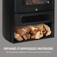 HOMCOM Camino Elettrico con Fiamma Realistica e Temperatura Regolabile, Riscalda 20-25㎡, Acciaio Nero e Vetro Temperato(m-5)