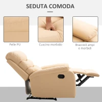 HOMCOM Poltrona Relax Reclinabile con Con Finitura Elegante in Ecopelle e Imbottitura in Spugna ad Alta Densità, 81x90x105cm, Beige(m-5)