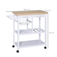 HOMCOM Carrito de Cocina Mesa Servicio Auxiliar Madera y Metal Cromado con 4 Ruedas 2 Cajones y Botellero 85x37x85 cm(m-3)