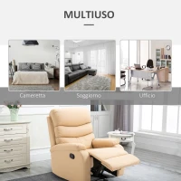 HOMCOM Poltrona Relax Reclinabile con Con Finitura Elegante in Ecopelle e Imbottitura in Spugna ad Alta Densità, 81x90x105cm, Beige(m-7)