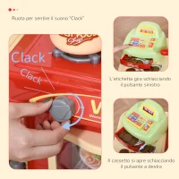 HOMCOM Cucina Giocattolo per Bambini 3-6 Anni con 50 Accessori e Cassa Giocattolo, 69x33x88cm Rosso e Giallo(m-6)